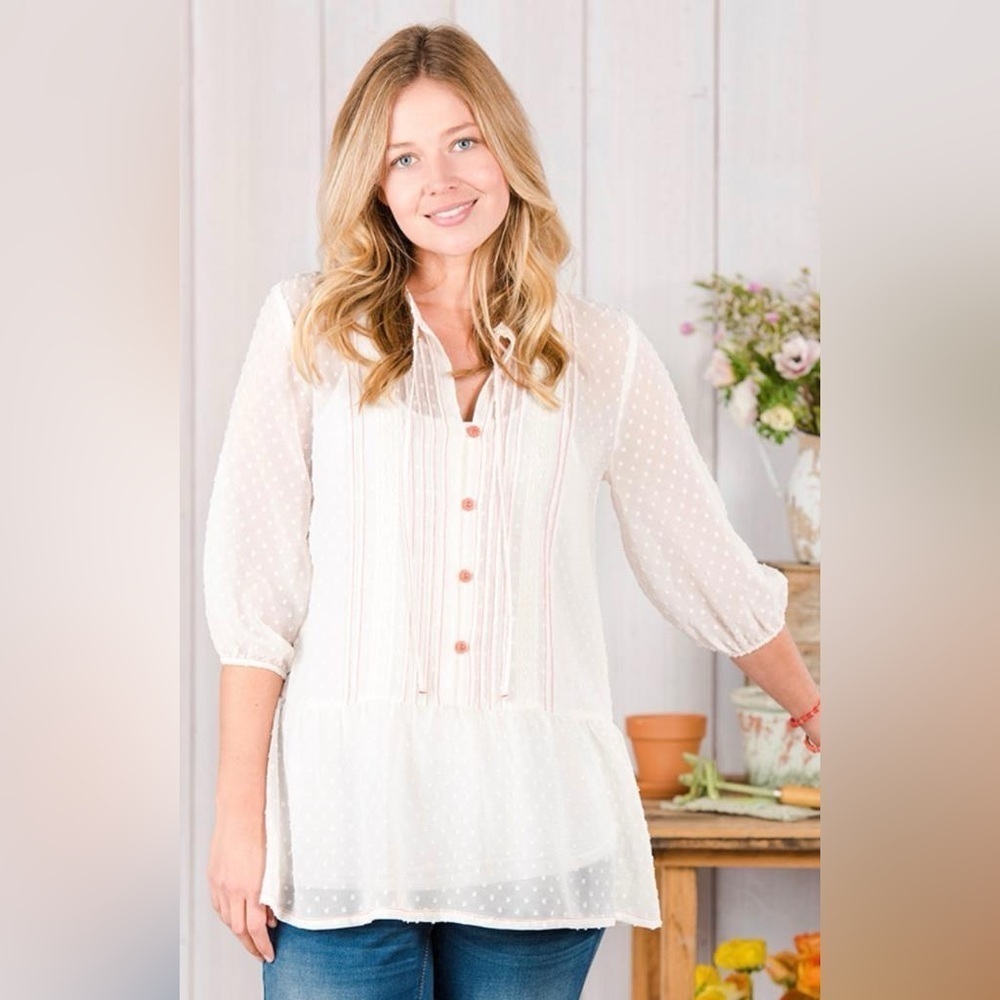 Matilda Jane womens medium 8 10 blouse cream pink light the way sheer Swiss dot